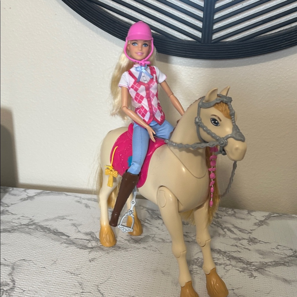 Equestrian Doll with Cream Horse and Pink Accessories